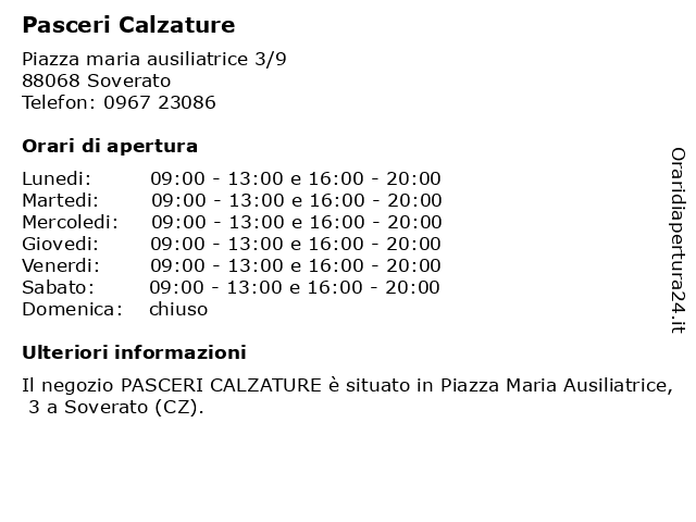 Orari di apertura Pasceri Calzature Piazza maria ausiliatrice